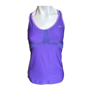 Nike Dri Fit Dedication Tank Top Purple Shelf Bra Support Racer Back Womens M